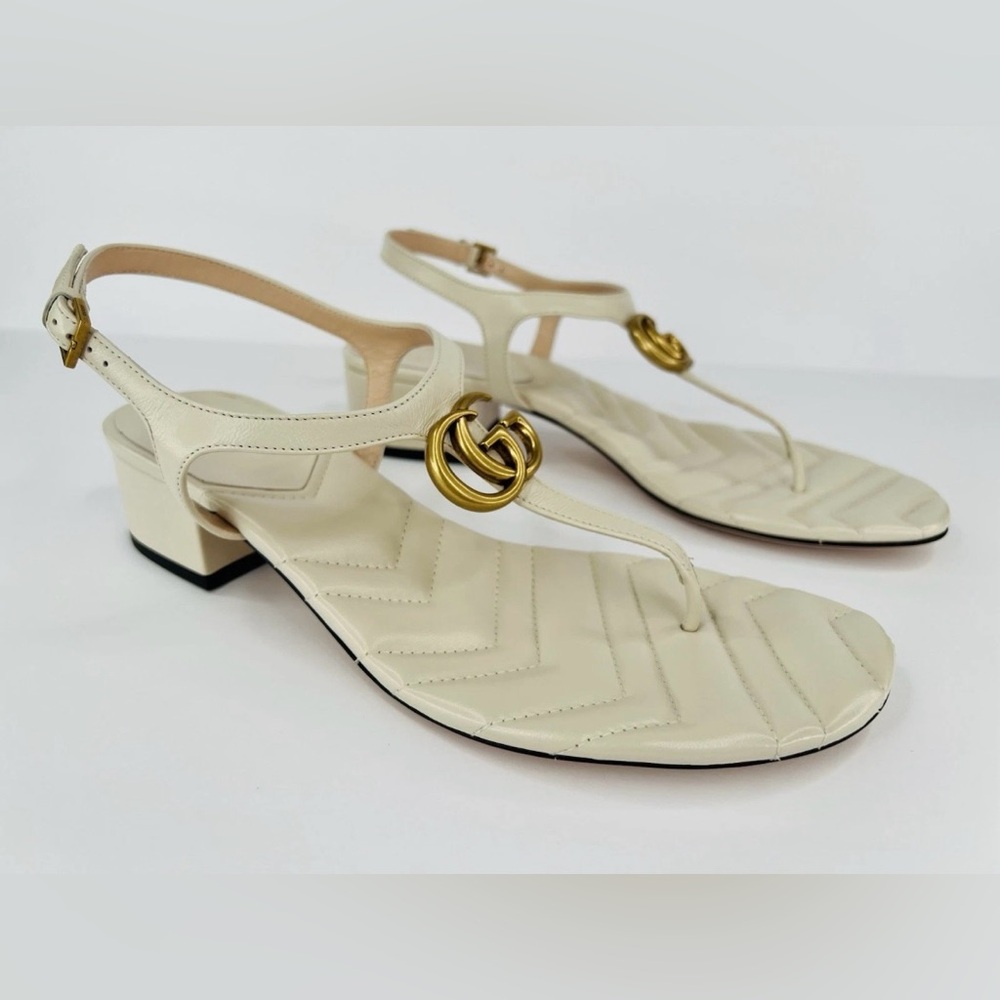 Gucci Marmont Double G White Logo Thong Ankle Strap  Sandals Size EU 41